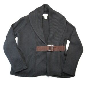 Soft Surroundings Cardigan Womens XL Black Shawl Belted Wool Blend Soft Weekend